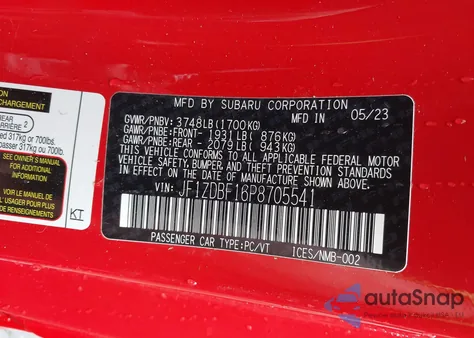 2023 Subaru Brz Limited from USA, damaged, VIN JF1ZDBF16P8705541